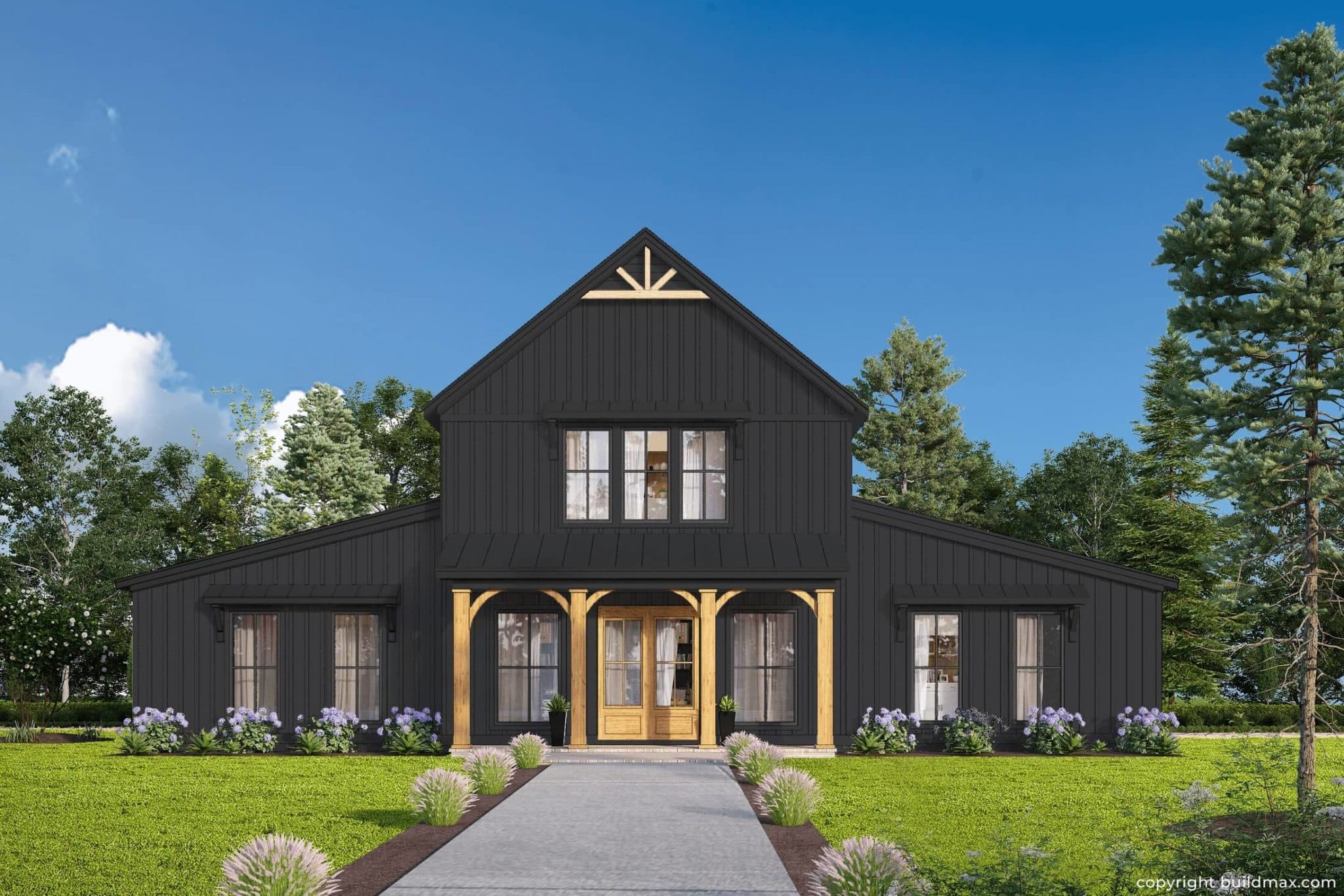 A Striking Contrast: White and Black Barndominium Design