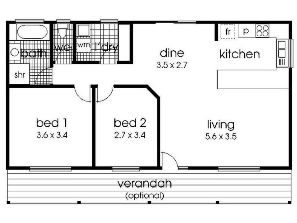 Two Bedroom 16x40 Floor Plan