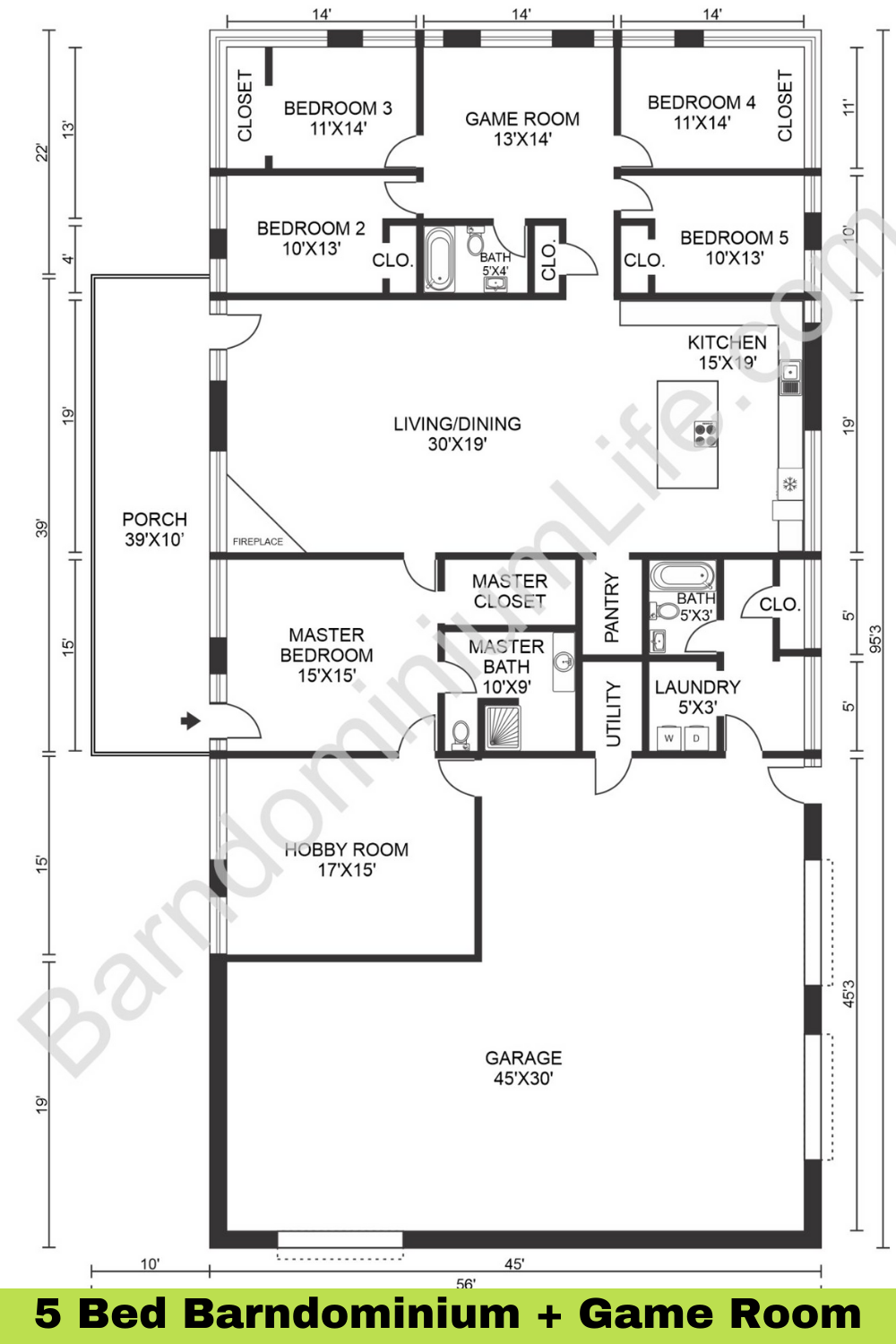 5 bedroom pole barn house plans