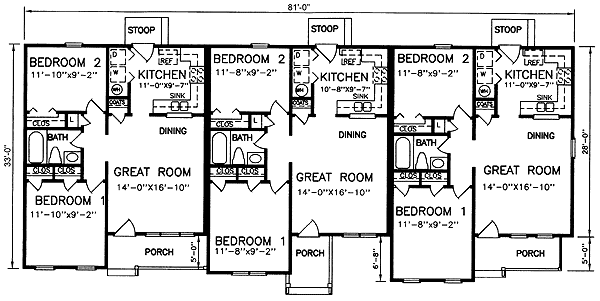 3 unit multi family house plans