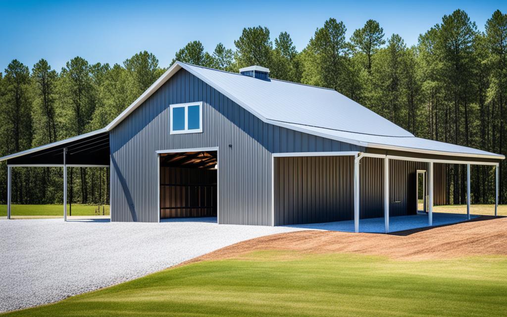 barndominium exterior with aluminum gutters and fascia caps